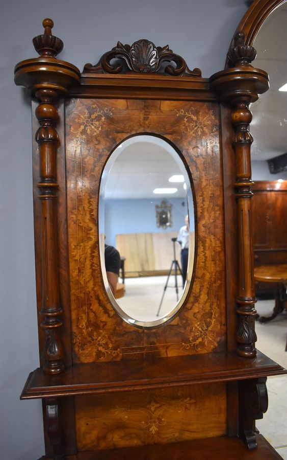 Antique Victorian Walnut Inlaid Mirror Back Sideboard