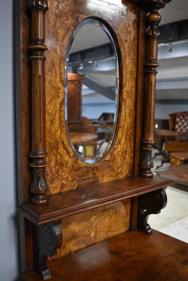 Antique Victorian Walnut Inlaid Mirror Back Sideboard