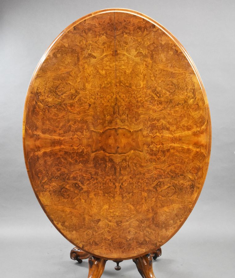 Antique Victorian Burr Walnut Oval Loo Table