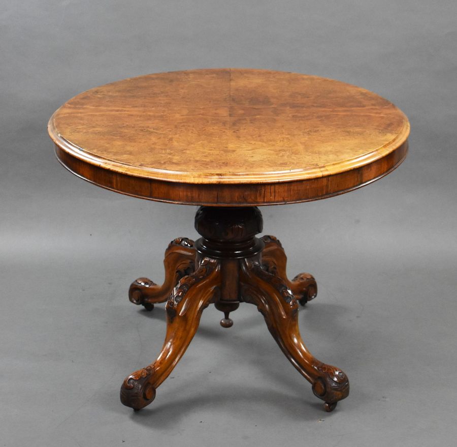 Antique Victorian Burr Walnut Oval Loo Table