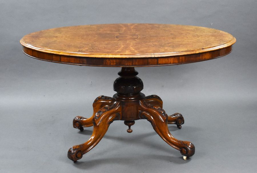 Antique Victorian Burr Walnut Oval Loo Table