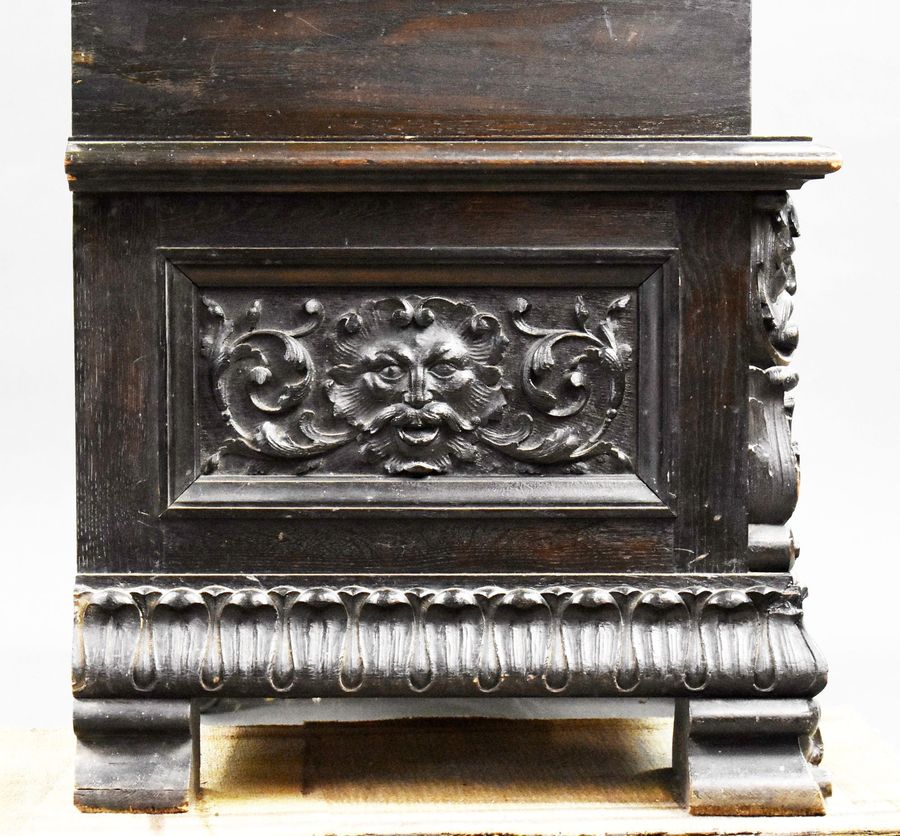 Antique 19th Century Heavil Carved Oak Settle