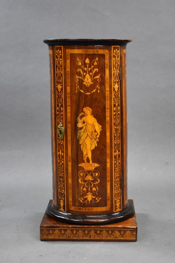 Antique 19th Century Italian Marquetry Inlaid Cylindrical Pot Cupboard