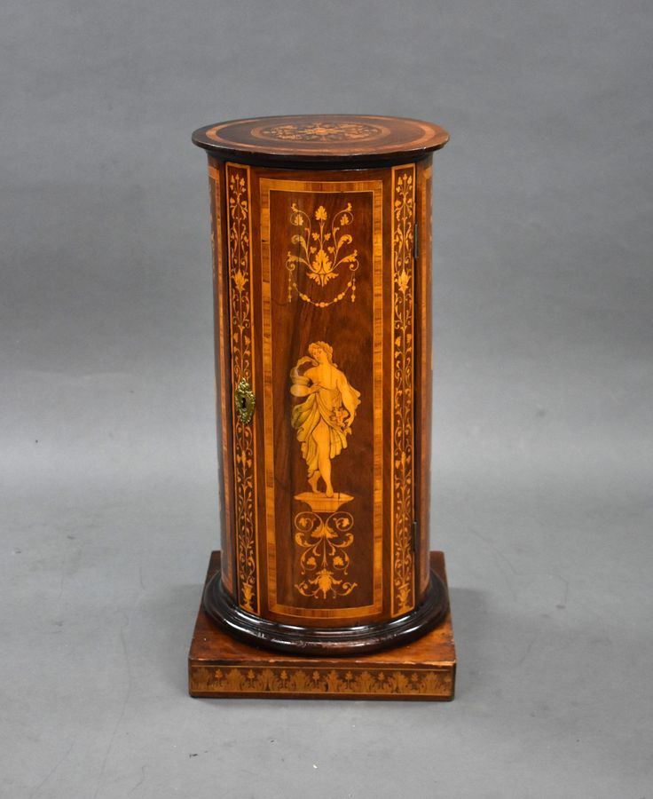 Antique 19th Century Italian Marquetry Inlaid Cylindrical Pot Cupboard