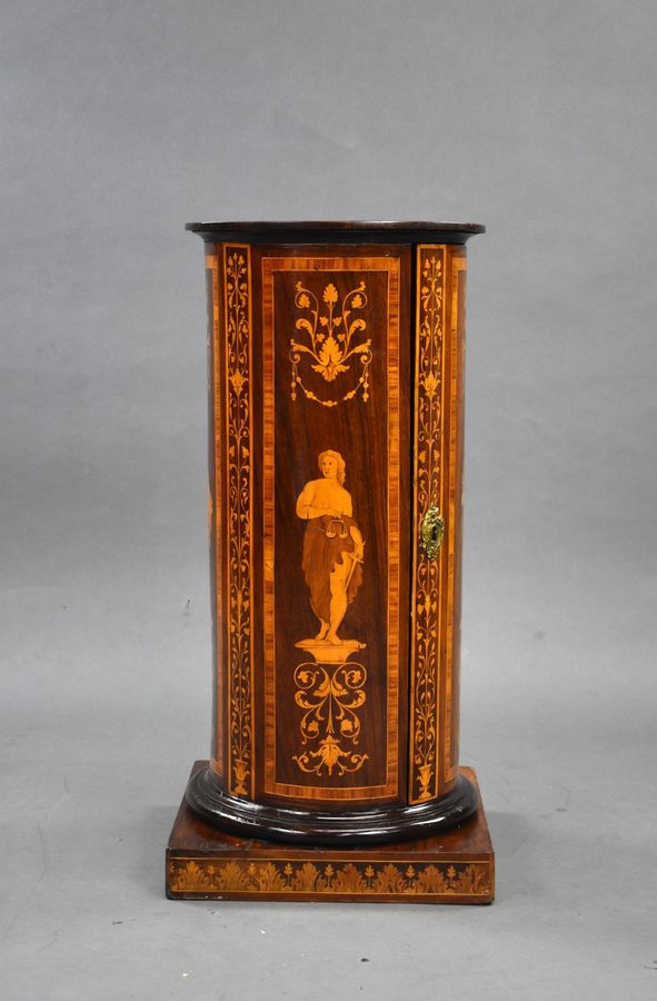 Antique 19th Century Italian Marquetry Inlaid Cylindrical Pot Cupboard