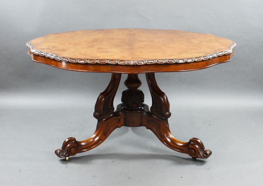 Antique Victorian Burr Walnut Round Breakfast Table by T. Wilson