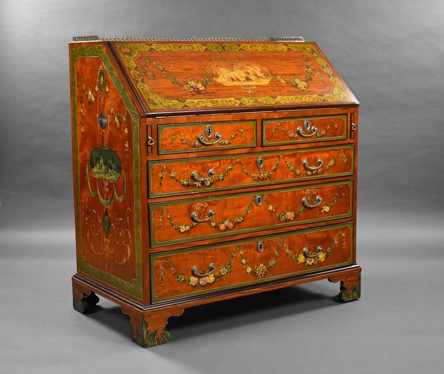 Edwardian Hand Painted Satinwood Bureau