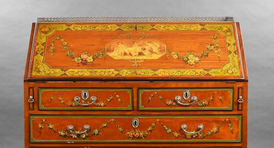 Antique Edwardian Hand Painted Satinwood Bureau