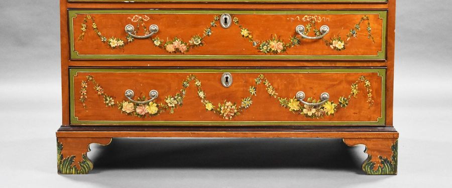 Antique Edwardian Hand Painted Satinwood Bureau