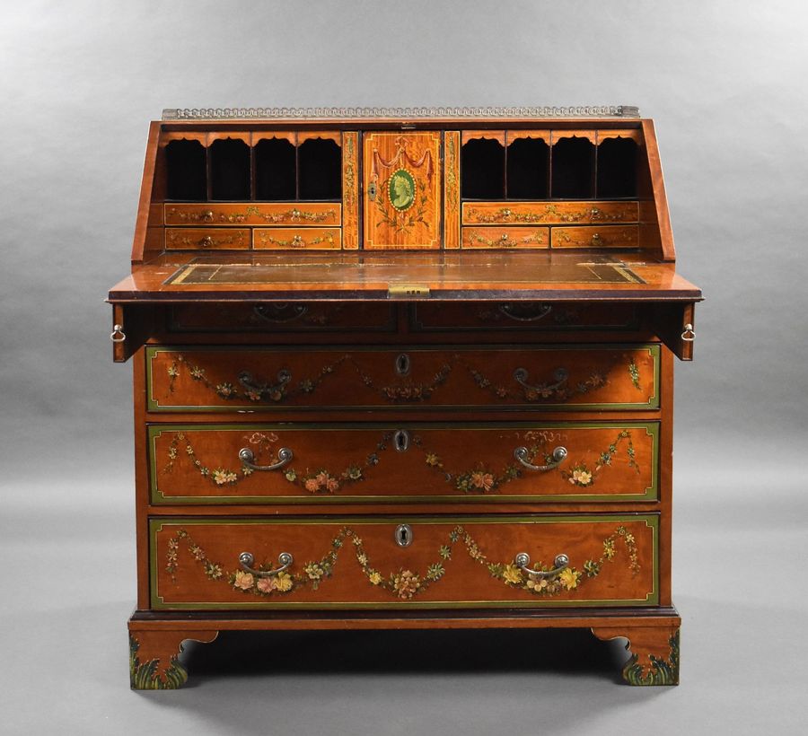 Antique Edwardian Hand Painted Satinwood Bureau