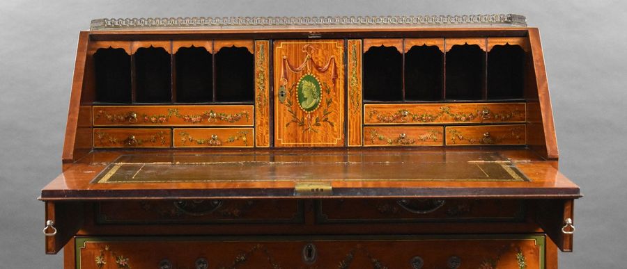 Antique Edwardian Hand Painted Satinwood Bureau