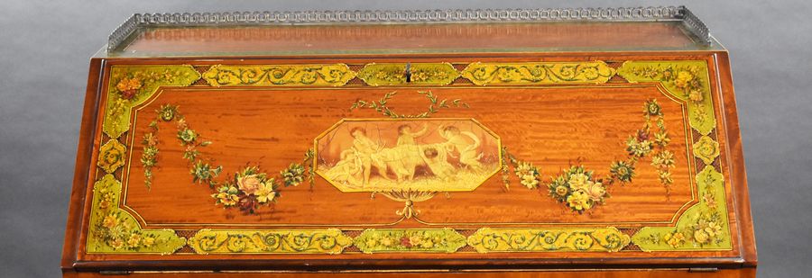 Antique Edwardian Hand Painted Satinwood Bureau