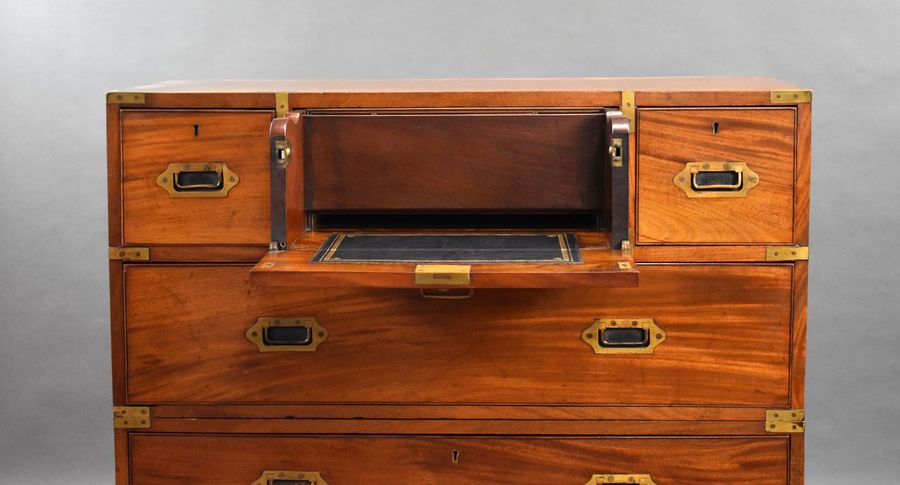 Antique Victorian Mahogany Secretaire Campaign Chest