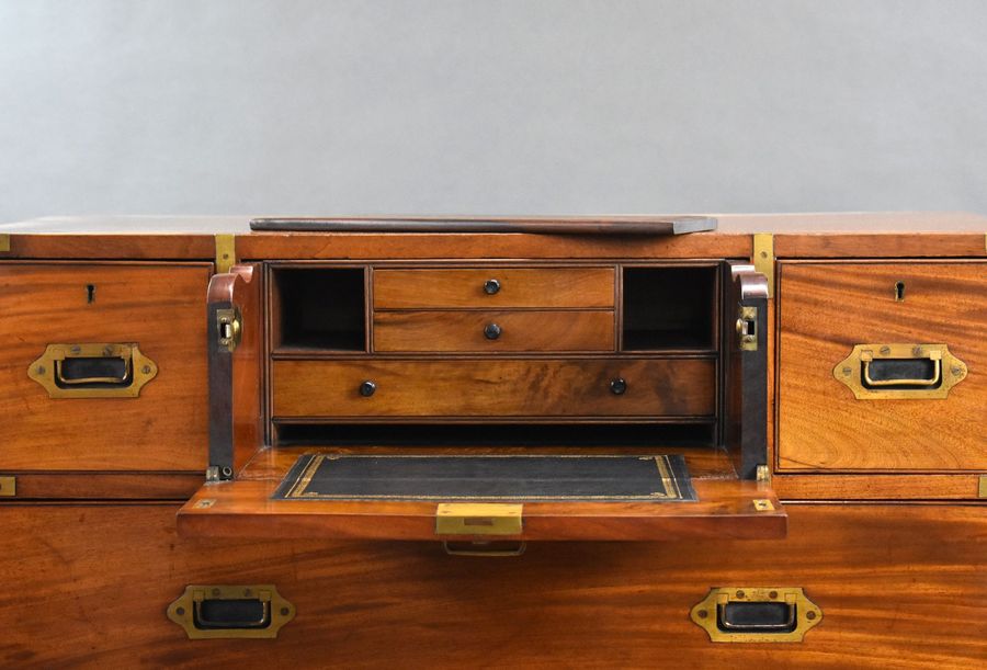 Antique Victorian Mahogany Secretaire Campaign Chest