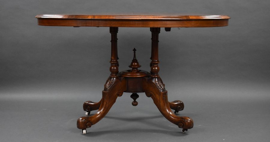 Antique Victorian Burr Walnut Inlaid Oval Loo Table