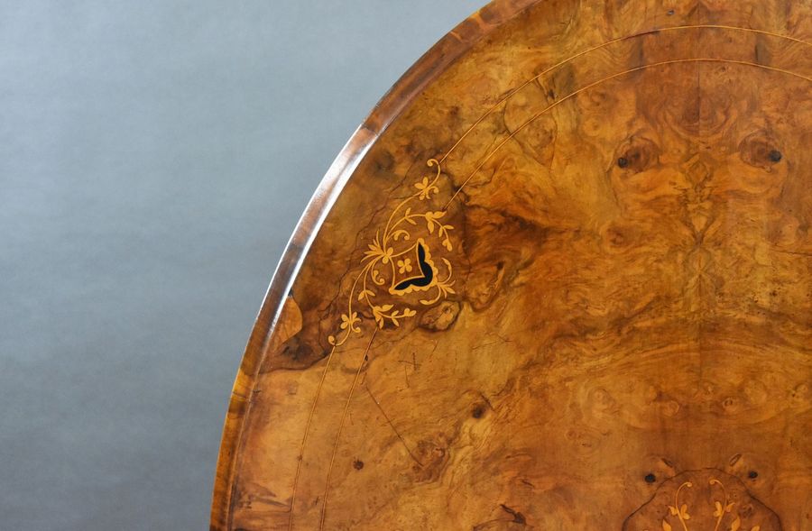 Antique Victorian Burr Walnut Inlaid Oval Loo Table