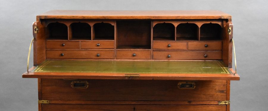 Antique Victorian Teak Campaign Secretaire Chest