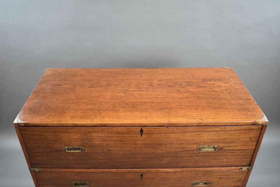 Antique Victorian Teak Campaign Secretaire Chest