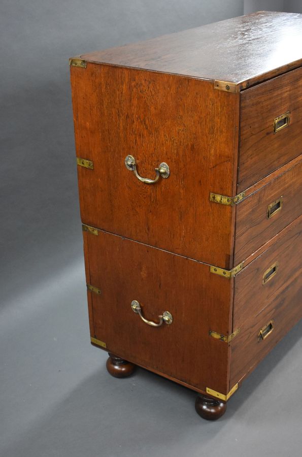 Antique Victorian Teak Campaign Secretaire Chest