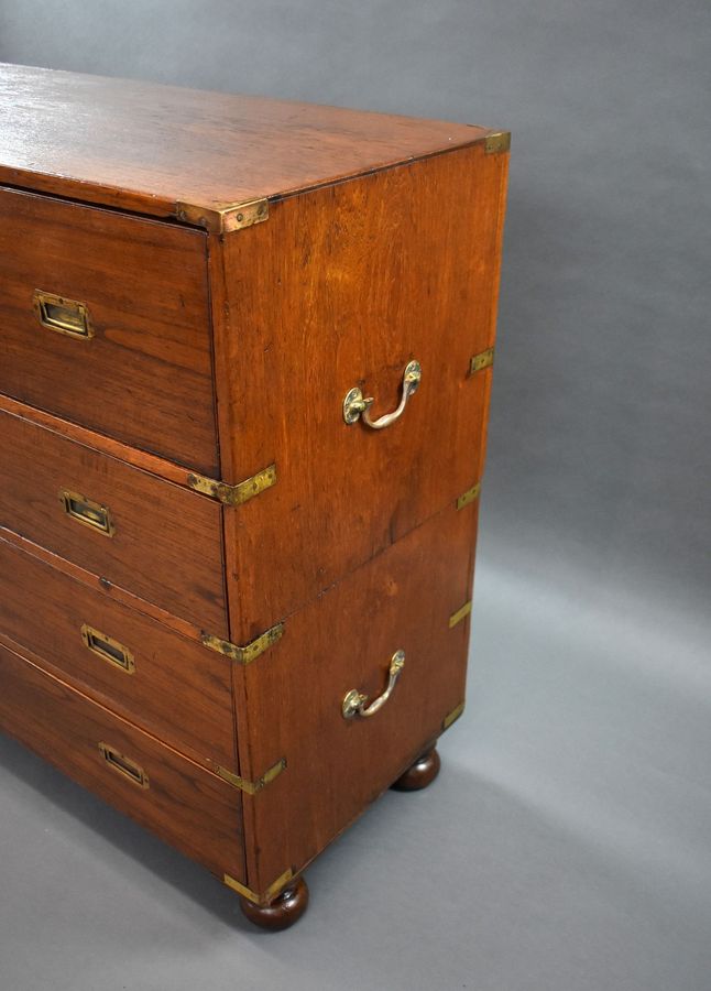 Antique Victorian Teak Campaign Secretaire Chest