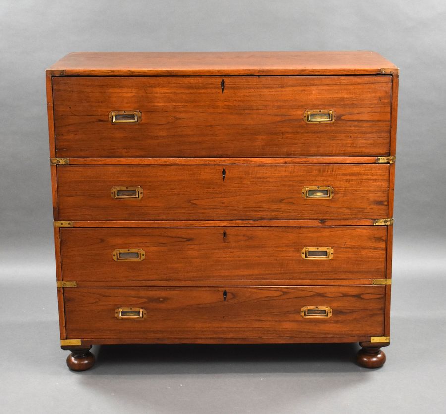 Antique Victorian Teak Campaign Secretaire Chest