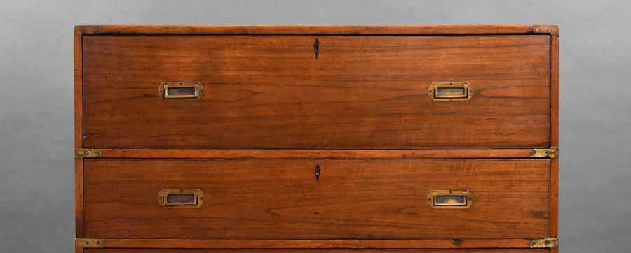 Antique Victorian Teak Campaign Secretaire Chest