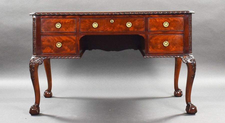 Antique Antique Flame Mahogany Chippendale Style Writing Table