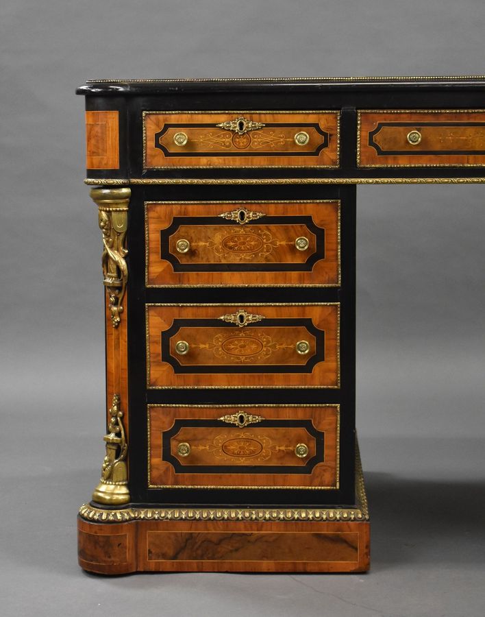 Antique Fine Victorian Burr Walnut Pedestal Desk