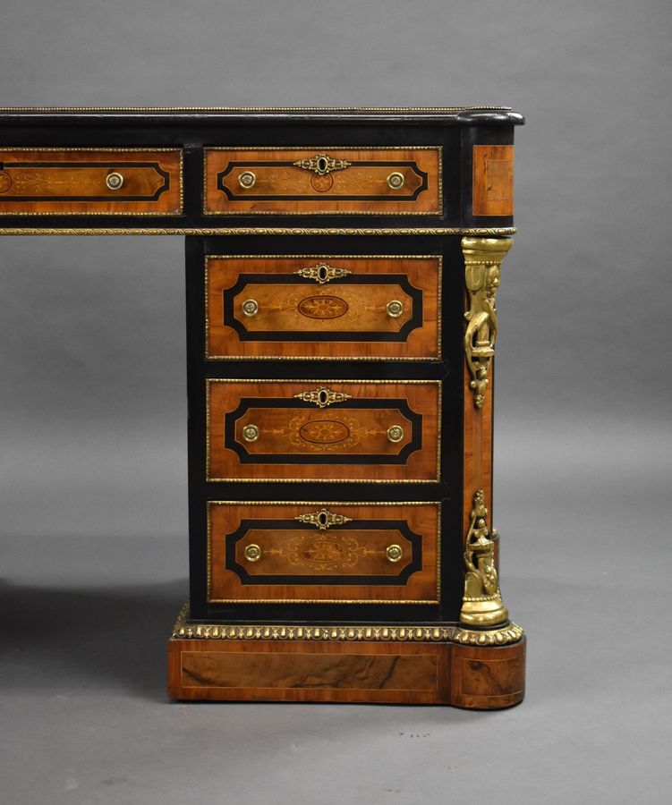 Antique Fine Victorian Burr Walnut Pedestal Desk