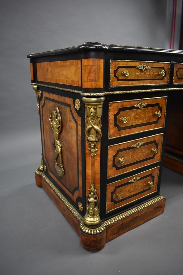 Antique Fine Victorian Burr Walnut Pedestal Desk