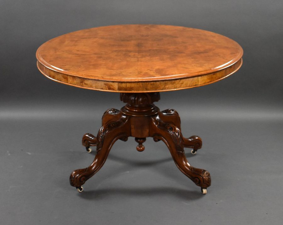 Antique Victorian Burr Walnut Oval Loo Table