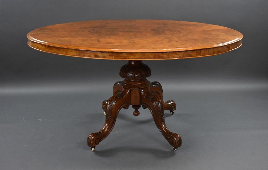 Antique Victorian Burr Walnut Oval Loo Table