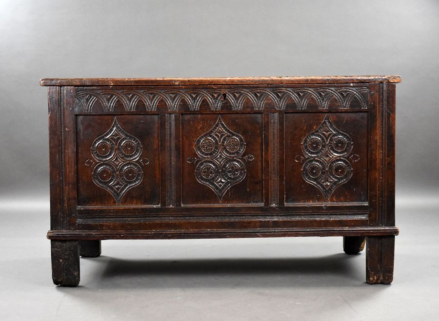 Antique 17th Century Carved Oak Coffer