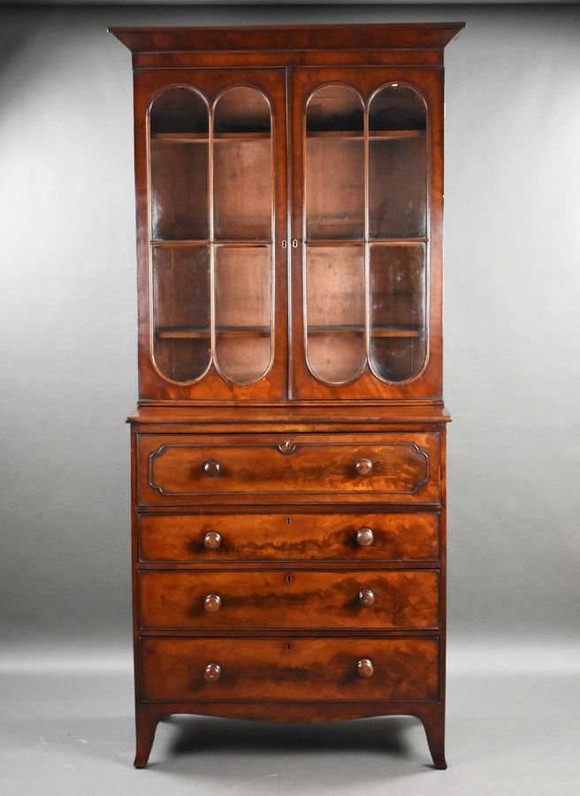 William IV Flame Mahogany Secretaire Bookcase