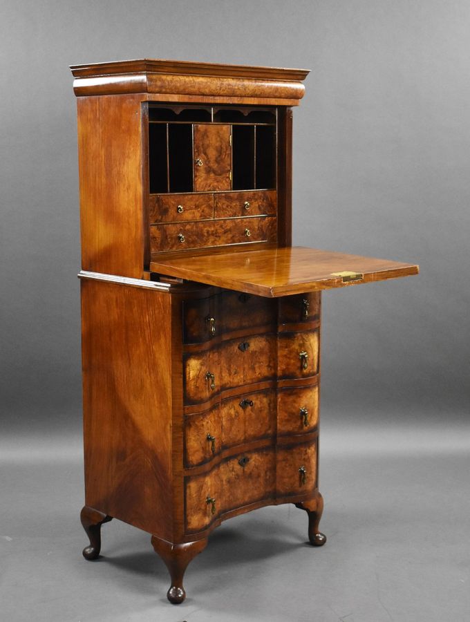 Antique Antique Burr Walnut Queen Anne Style Escritoire