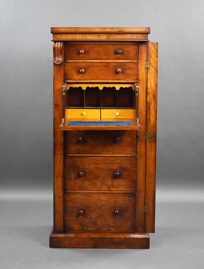 Antique Victorian Walnut Secataire Wellington Chest