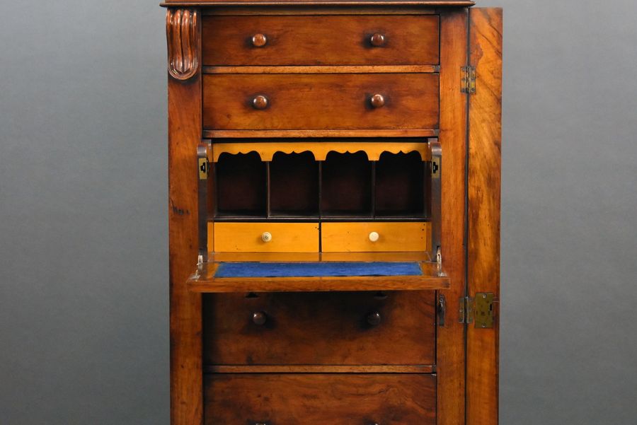 Antique Victorian Walnut Secataire Wellington Chest