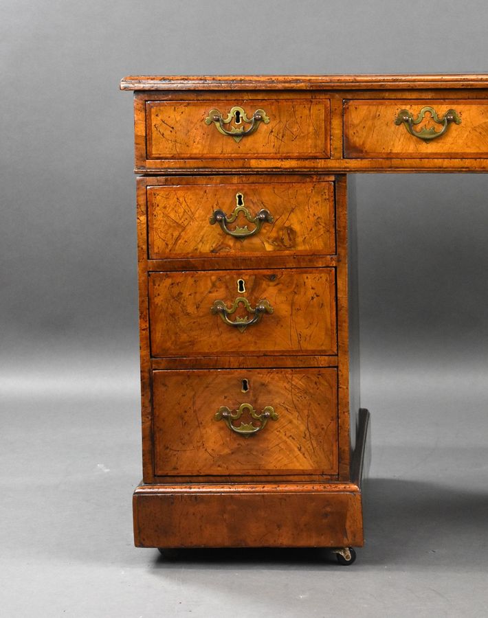 Antique Victorian Figured Walnut Pedestal Desk