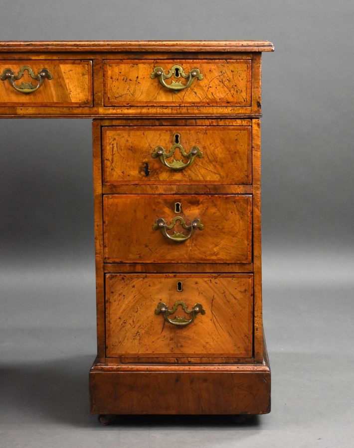 Antique Victorian Figured Walnut Pedestal Desk