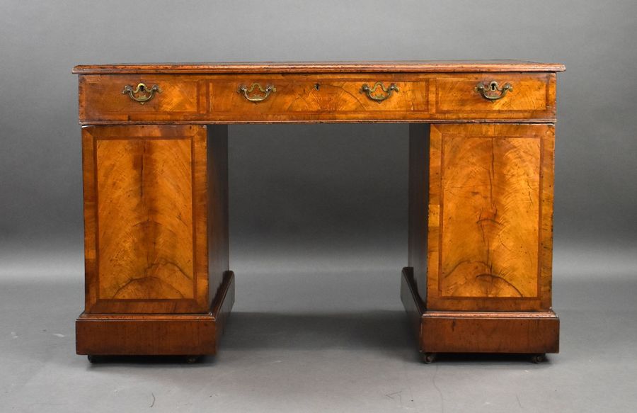 Antique Victorian Figured Walnut Pedestal Desk