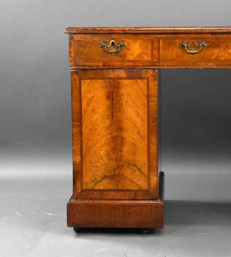 Antique Victorian Figured Walnut Pedestal Desk