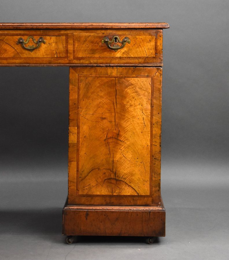 Antique Victorian Figured Walnut Pedestal Desk