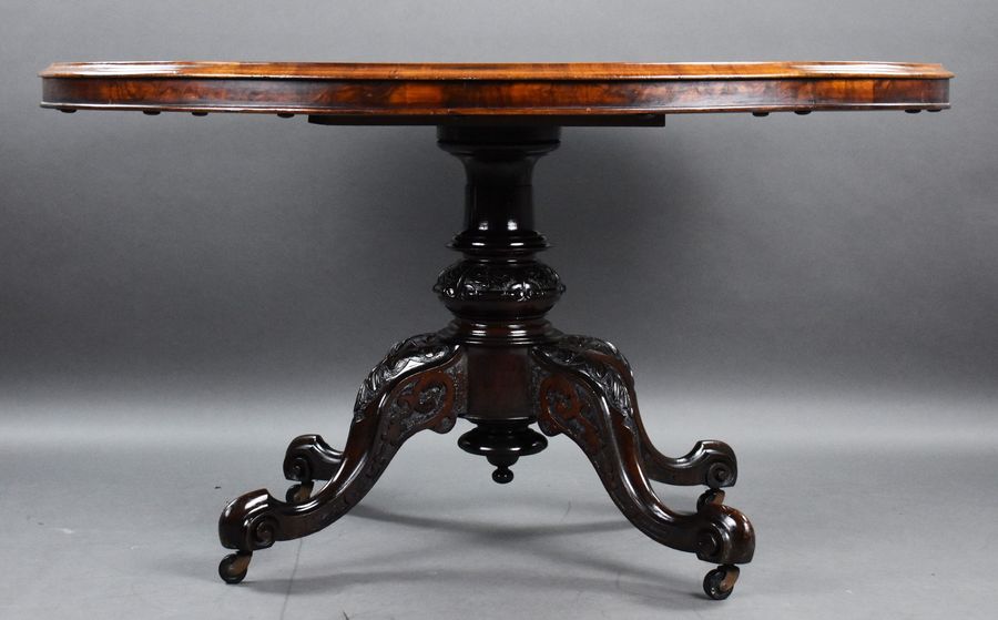 Antique Victorian Burr Walnut Inlaid Oval Dining Table