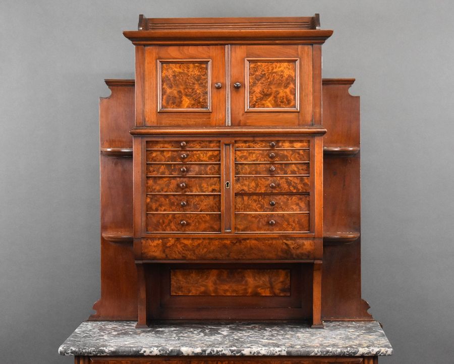 Antique Victorian Burr Walnut Dentist Cabinet