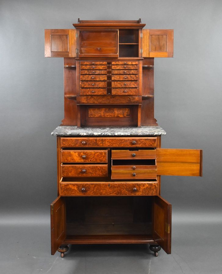 Antique Victorian Burr Walnut Dentist Cabinet