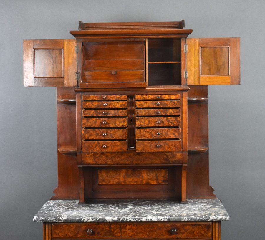 Antique Victorian Burr Walnut Dentist Cabinet