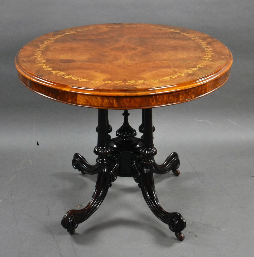 Antique Victorian Burr Walnut Inlaid Oval Loo Table