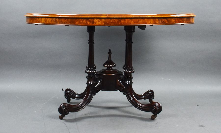 Antique Victorian Burr Walnut Inlaid Oval Loo Table