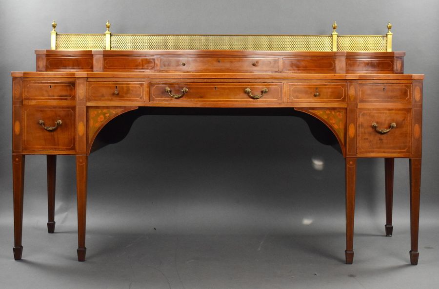 Large Edwardian Mahogany & Inlaid Serpentine Sideboard