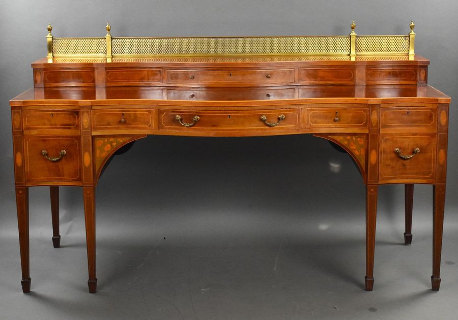 Antique Large Edwardian Mahogany & Inlaid Serpentine Sideboard